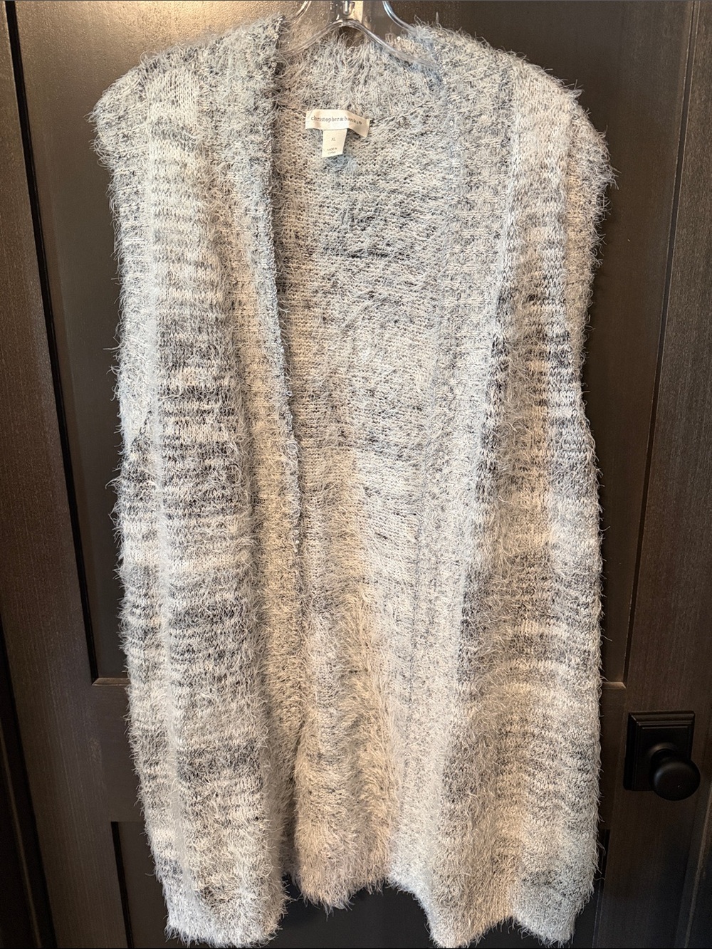 CJ Banks Light Grey Fuzzy Open-Front Women's Cardigan Vest